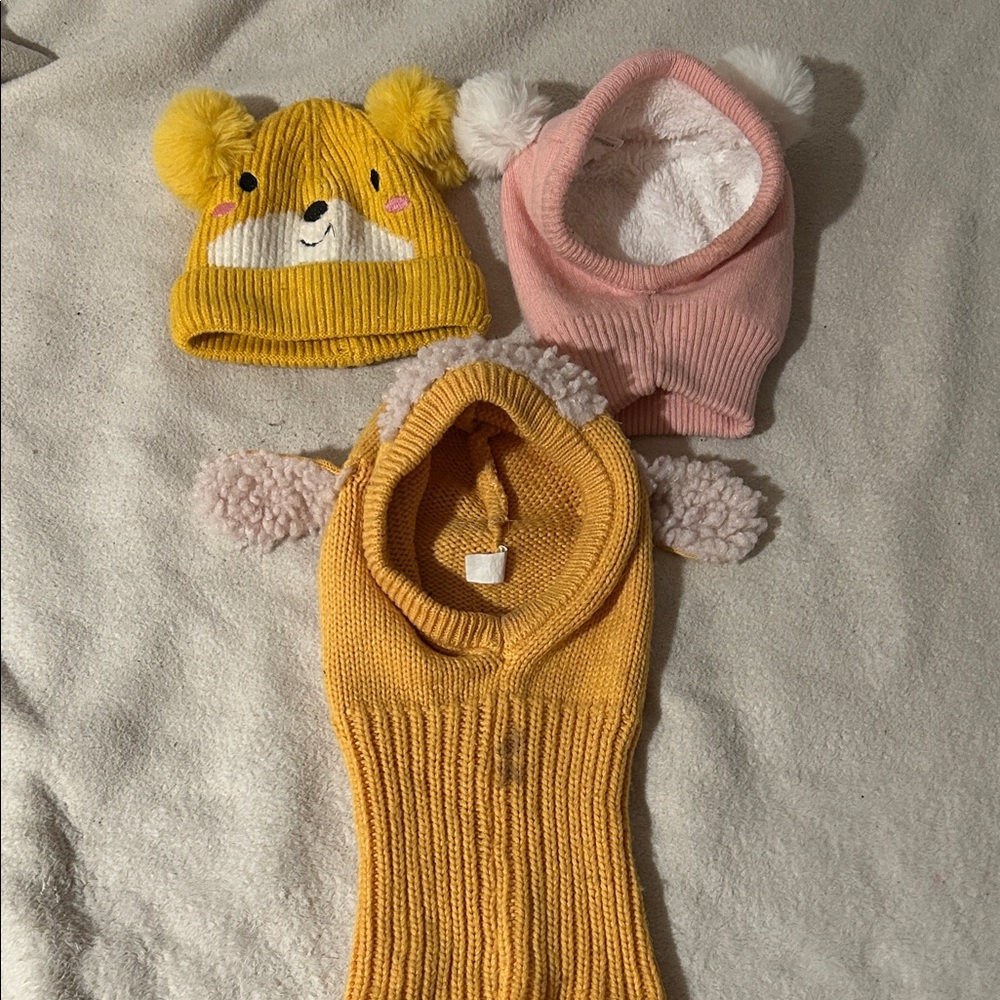 Yellow and Pink Knit Animal Ear Hats
